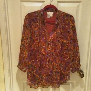 Coldwater Creek Red, Purple and Earth Colored Blouse, Size 16/ XL,